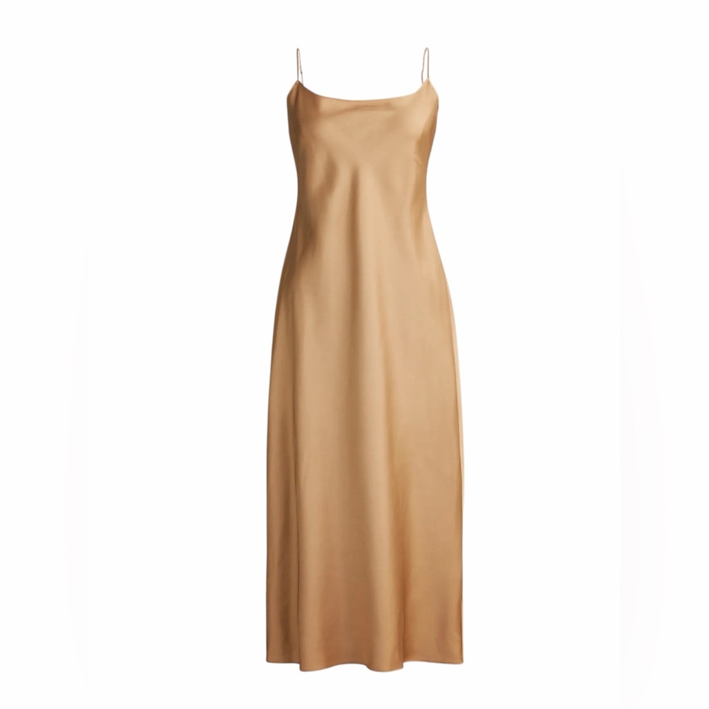 J.Crew – Gwyneth Slip Dress – Luster Charmeuse Satin Midi – Beige Tan – Sz. M